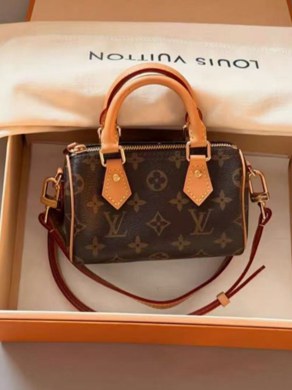 Louis Vuitton Monogram Nano Speedy Top Handle Shoulder Crossbody Bag